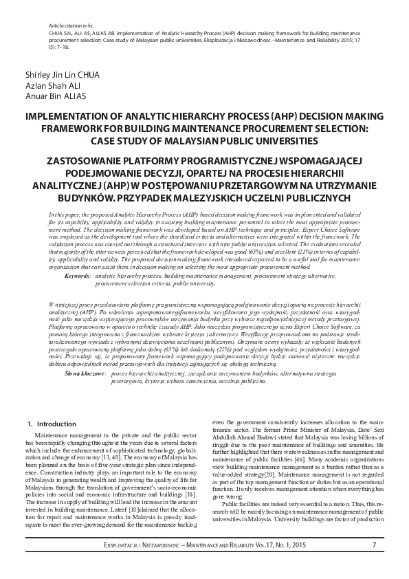 (PDF) Implementation of Analytic Hierarchy Process (AHP) decision ...