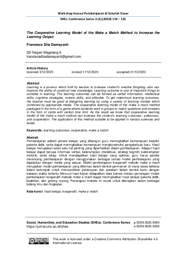 (PDF) The Cooperative Learning Model of the Make a Match Method to ...