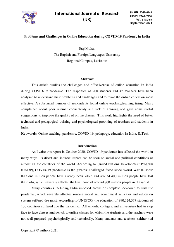 (PDF) Problems and Challanges in Online Education during COVID 19 ...