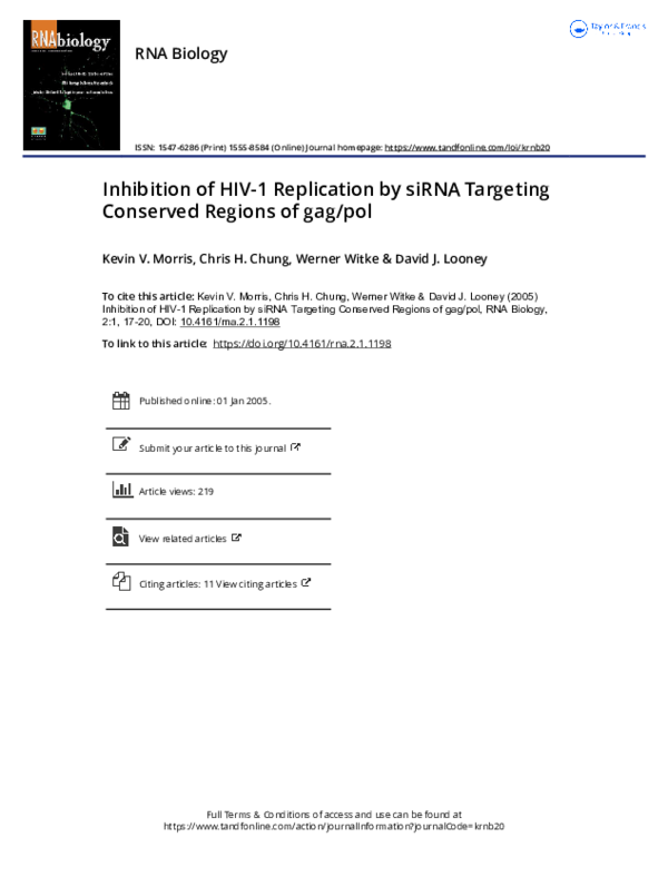 (PDF) Inhibition of HIV-1 Replication by siRNA Targeting Conserved ...
