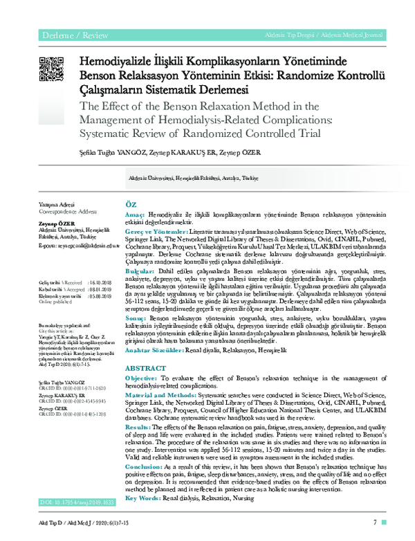 (PDF) The Effect of the Benson Relaxation Method in the Management of ...