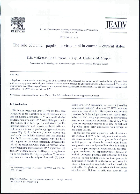 (PDF) The role of human papilloma virus in skin cancer — current status