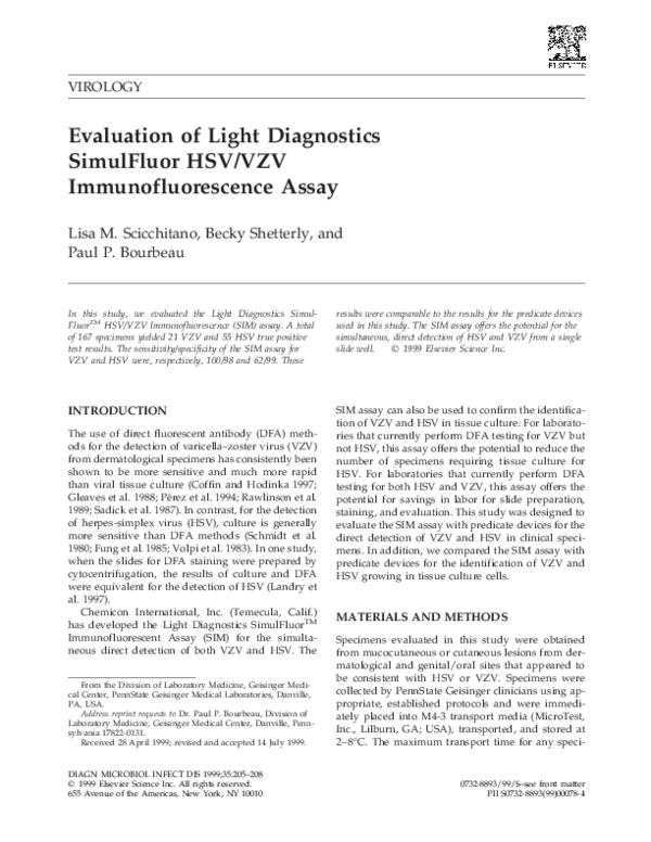 (PDF) Evaluation of Light Diagnostics SimulFluor HSV/VZV ...