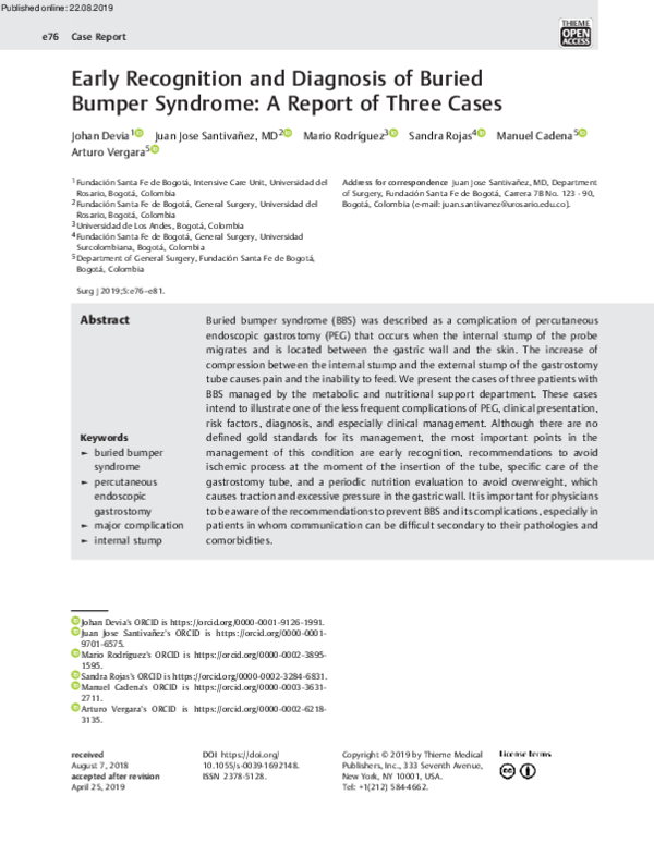 (PDF) Early Recognition and Diagnosis of Buried Bumper Syndrome A