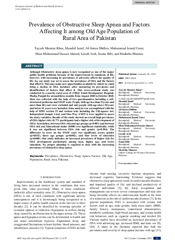 (PDF) Prevalence of Obstructive Sleep Apnea and Factors Affecting It ...