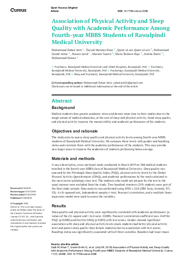 (PDF) Association of Physical Activity and Sleep Quality with Academic ...