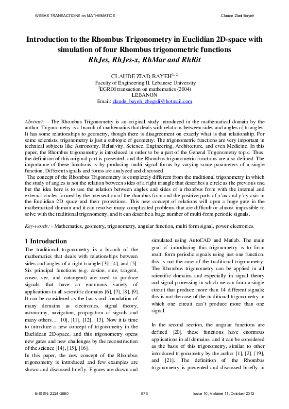 (PDF) Introduction to the Rhombus Trigonometry in Euclidian 2D-space ...