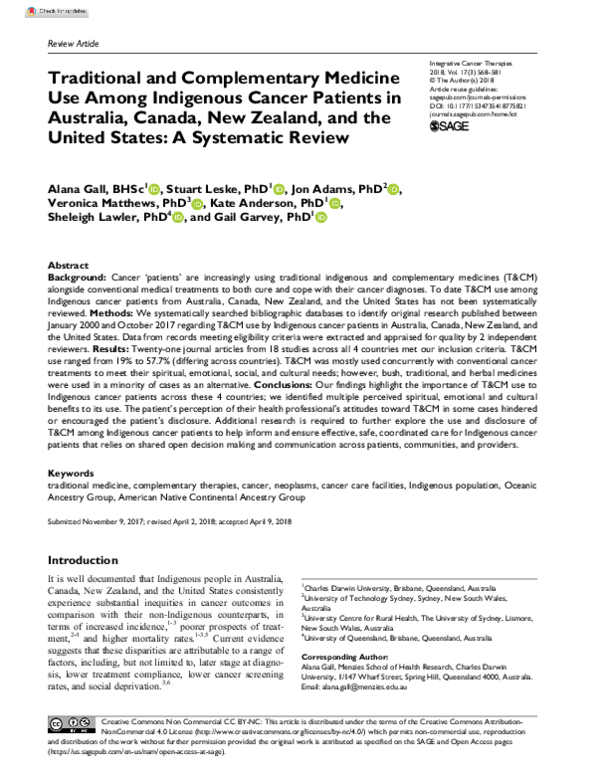 (PDF) Traditional and Complementary Medicine Use Among Indigenous ...