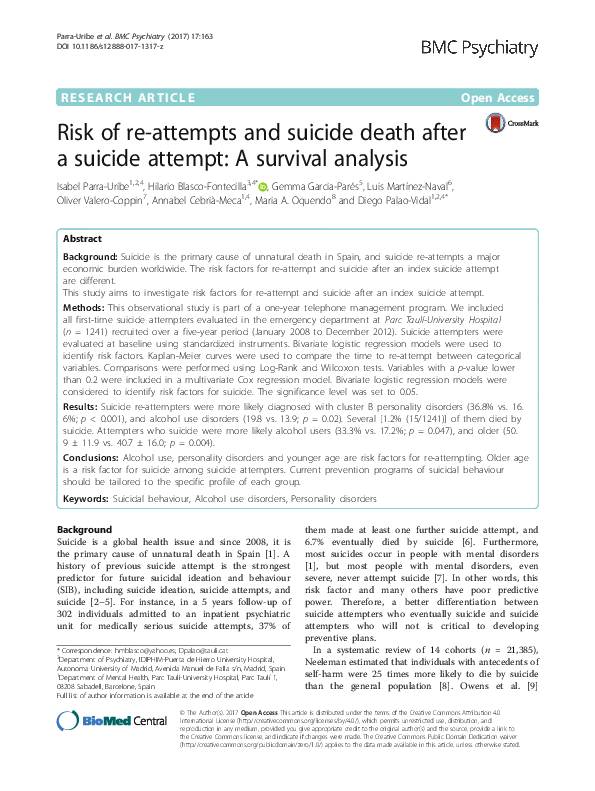 (PDF) Risk of re-attempts and suicide death after a suicide attempt: A ...