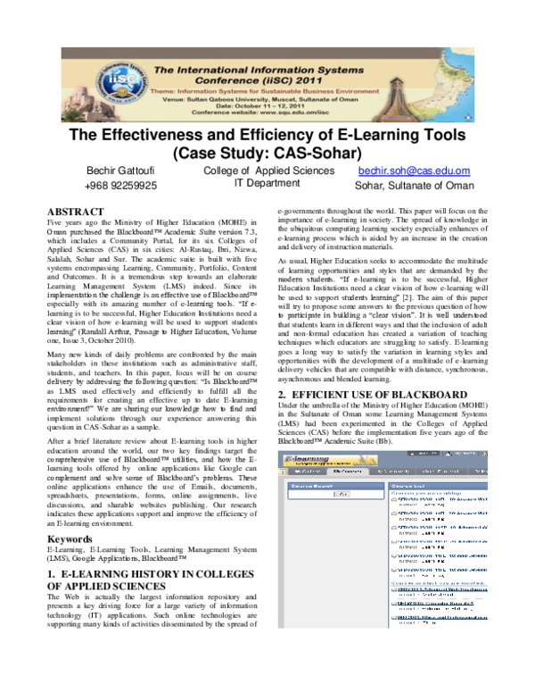 (PDF) The Effectiveness and Efficiency of ELearning Tools (Case Study