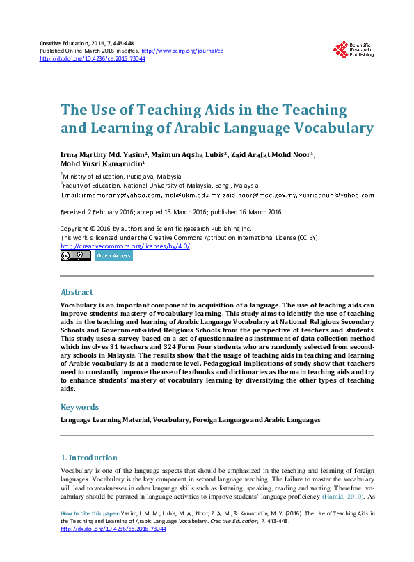 (PDF) The Use of Teaching Aids in the Teaching and Learning of Arabic ...