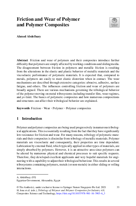 (PDF) Friction and Wear of Polymer and Polymer Composites