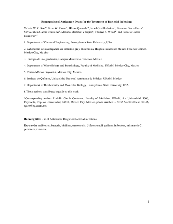 (PDF) Repurposing of Anticancer Drugs for the Treatment of Bacterial ...