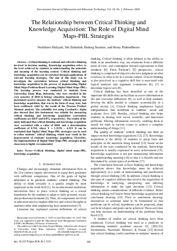 (PDF) The Relationship between Critical Thinking and Knowledge ...
