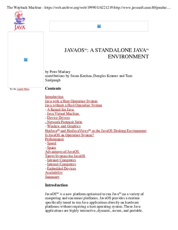 (PDF) JAVAOS(tm): A STANDALONE JAVA(tm) ENVIRONMENT