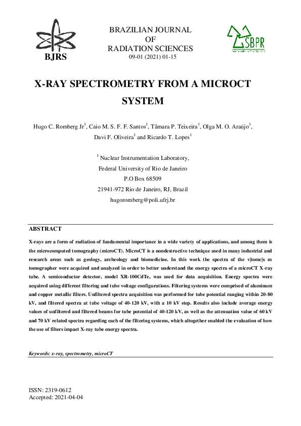 (PDF) XRay Spectrometry from a Microct System Hugo Romberg