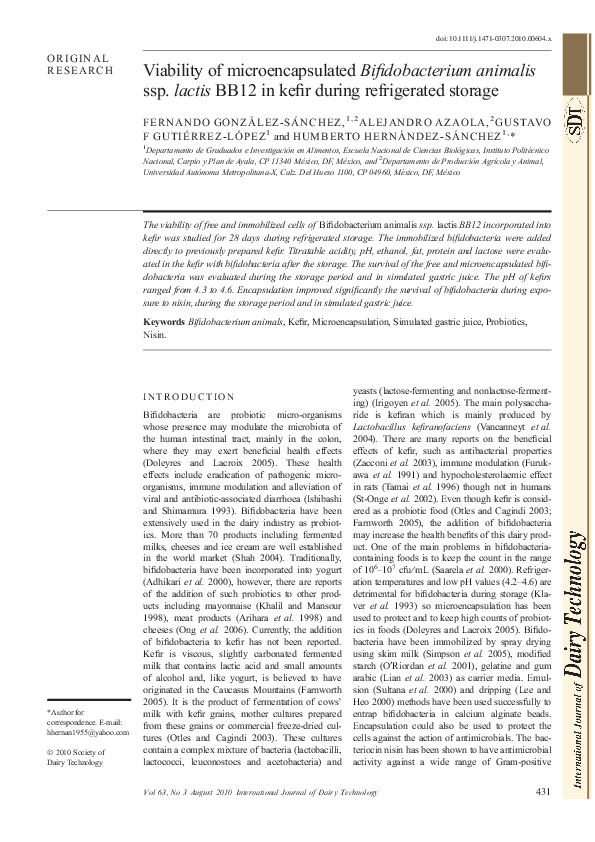 (PDF) Viability of microencapsulated Bifidobacterium animalis ssp ...