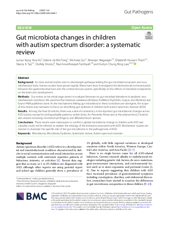 (PDF) Gut microbiota changes in children with autism spectrum disorder ...