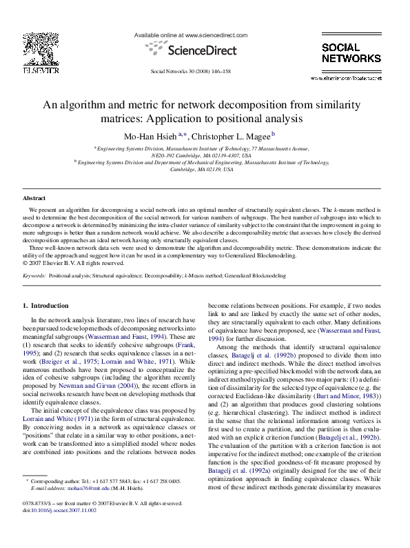 (PDF) An algorithm and metric for network decomposition from similarity ...