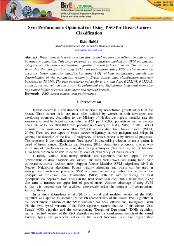(PDF) Svm Performance Optimization Using PSO for Breast Cancer ...