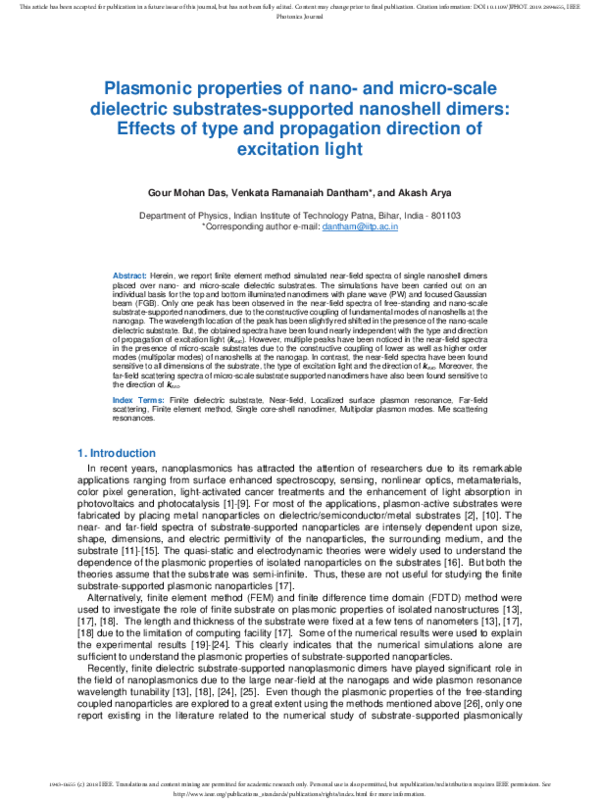 (PDF) Plasmonic properties of nano- and micro-scale dielectric ...