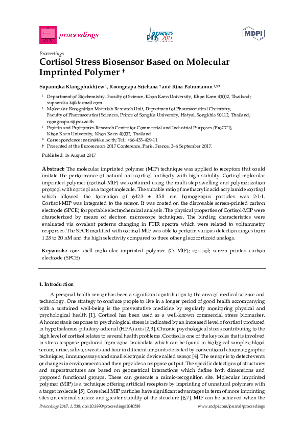 (PDF) Cortisol Stress Biosensor Based on Molecular Imprinted Polymer