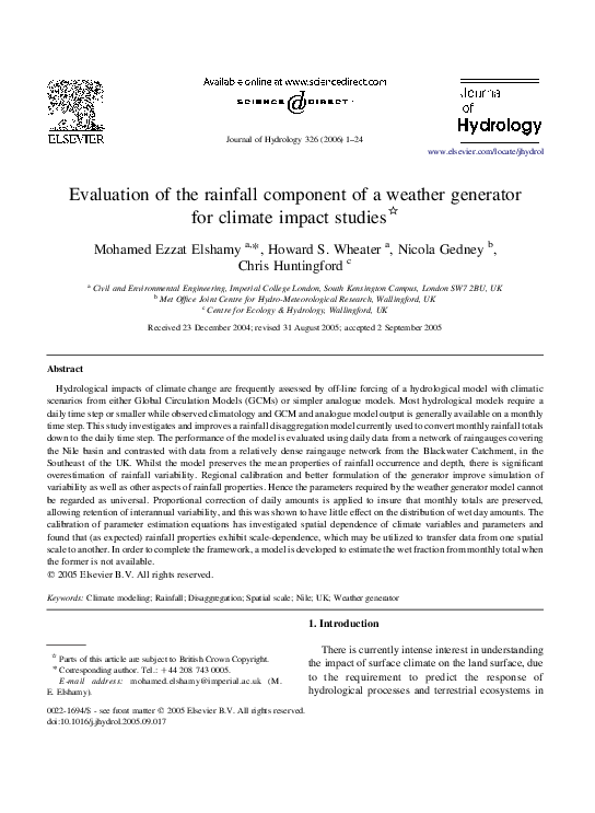 (PDF) Evaluation of the rainfall component of a weather generator for ...
