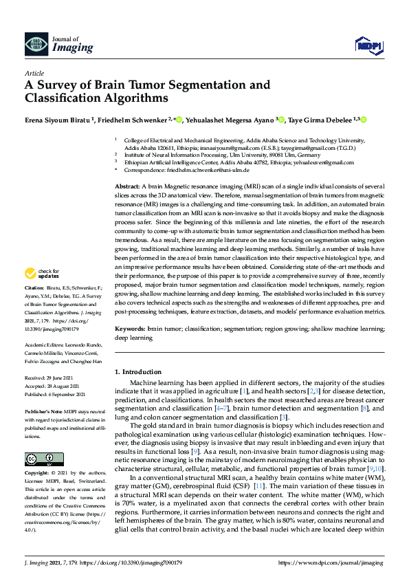 (PDF) A Survey of Brain Tumor Segmentation and Classification Algorithms