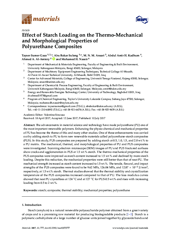 (PDF) Effect of Starch Loading on the Thermo-Mechanical and ...