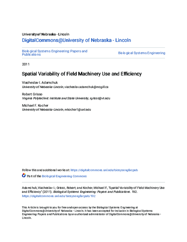 (PDF) Spatial Variability of Field Machinery Use and Efficiency