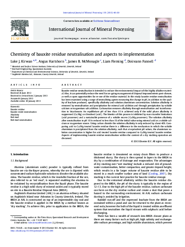 (PDF) Chemistry of bauxite residue neutralisation and aspects to