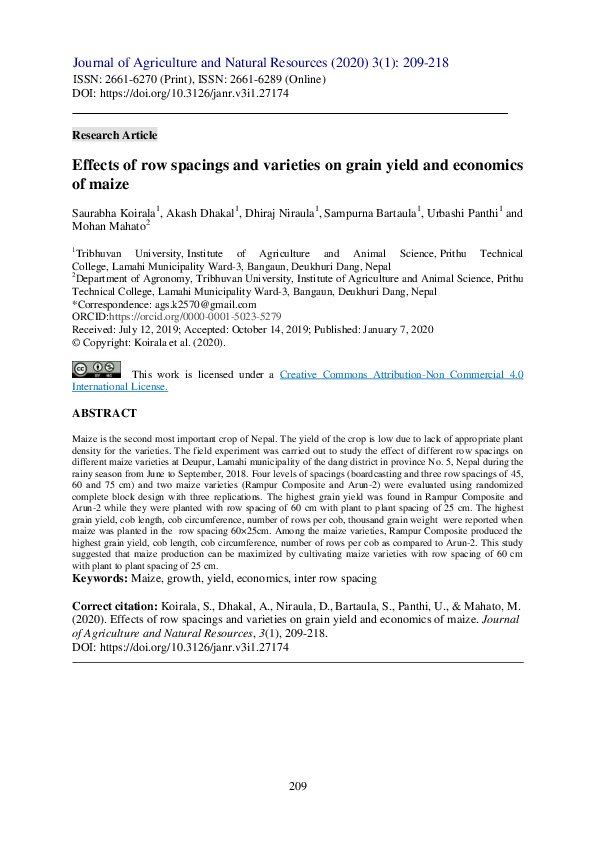 (PDF) Effects of row spacings and varieties on grain yield and ...