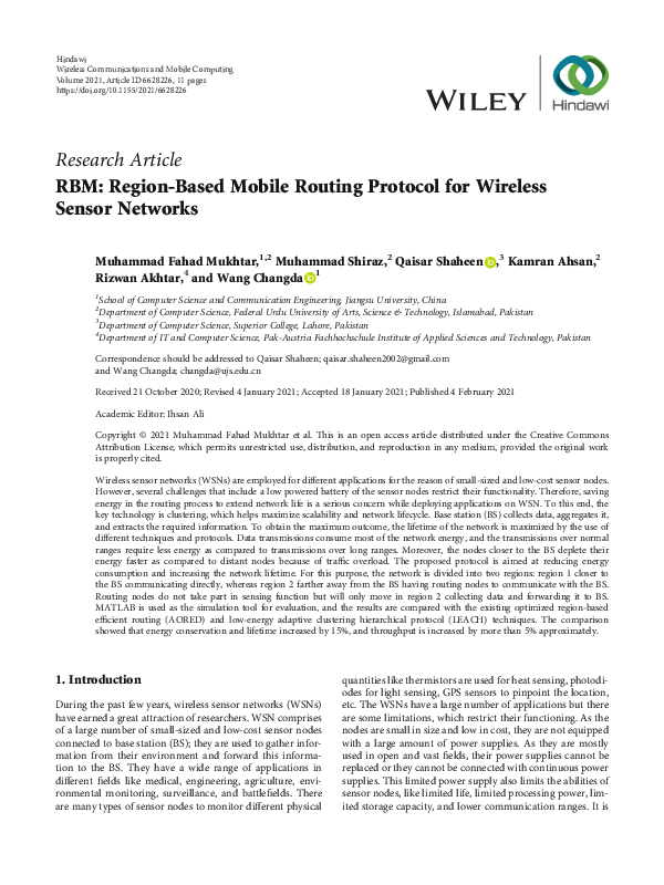 (PDF) RBM: Region-Based Mobile Routing Protocol for Wireless Sensor ...