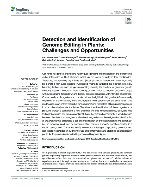 (PDF) Detection and Identification of Genome Editing in Plants ...
