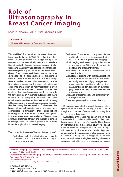 (PDF) Role of Ultrasonography in Breast Cancer Imaging
