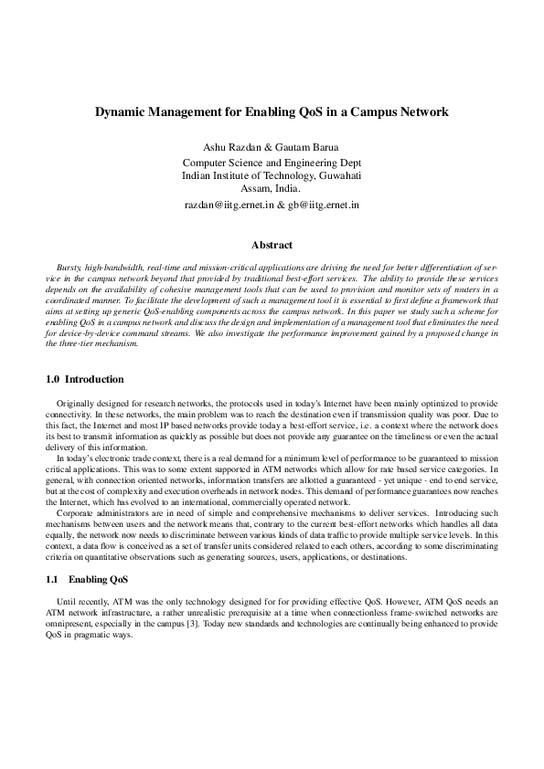 (PDF) Dynamic management for enabling QoS in a campus network