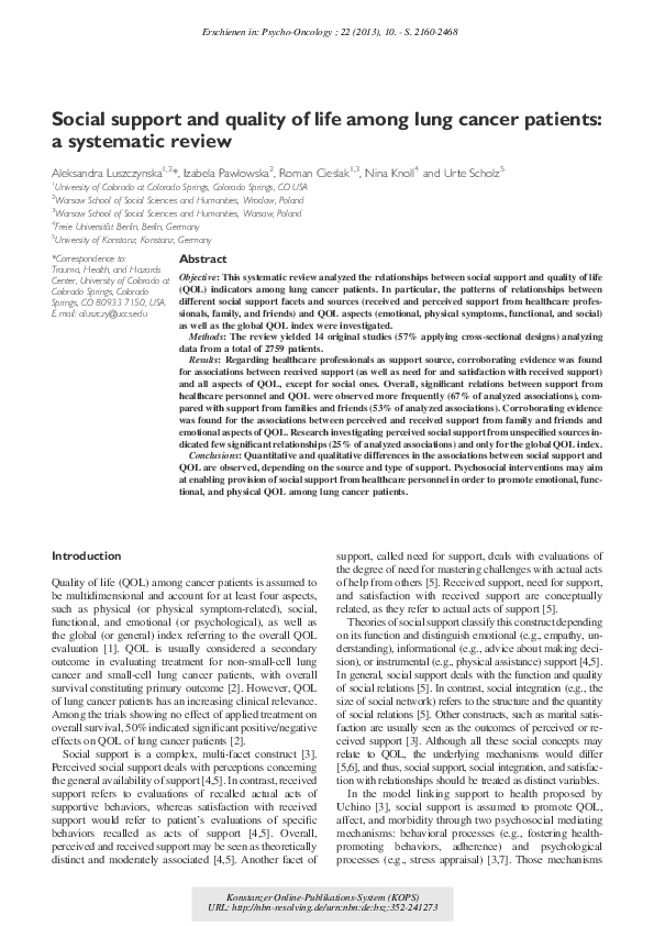 (PDF) Social support and quality of life among lung cancer patients: a ...