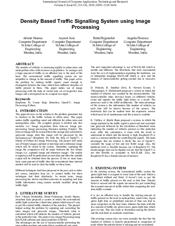 (PDF) Density Based Traffic Signalling System using Image Processing