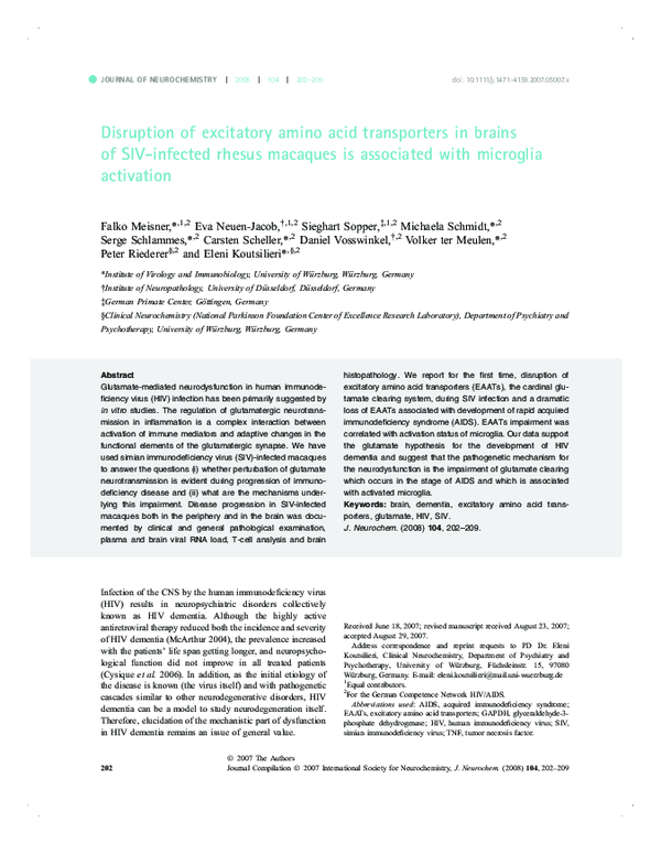 (PDF) Disruption of excitatory amino acid transporters in brains of SIV ...