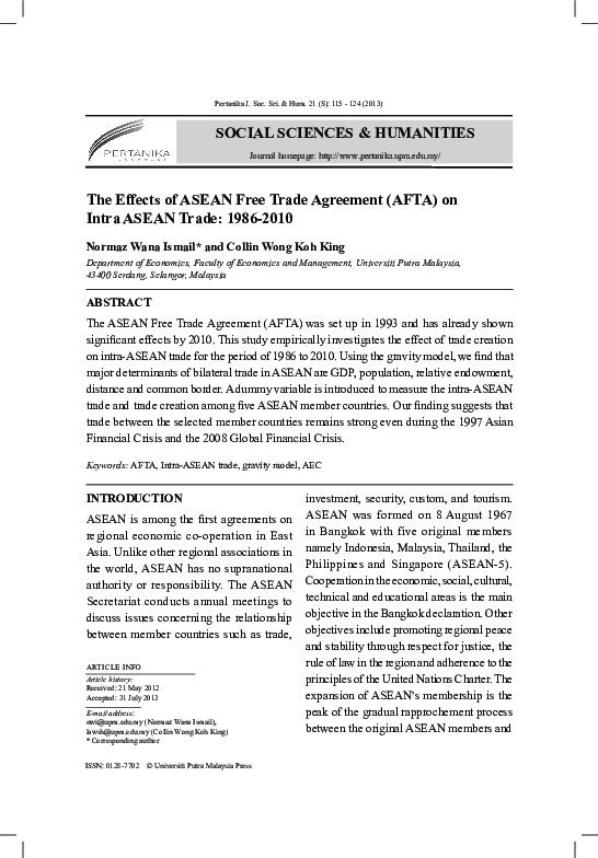 (PDF) The Impact of Asean Economic Community (AEC) on Intra-Asean Trade