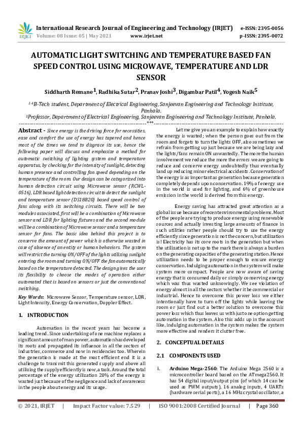 (PDF) IRJET- AUTOMATIC LIGHT SWITCHING AND TEMPERATURE BASED FAN SPEED ...