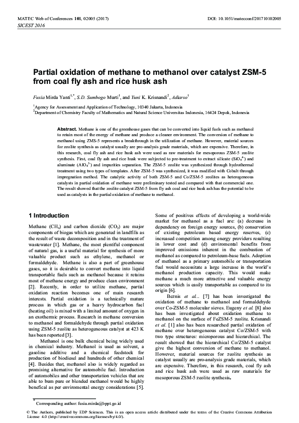(PDF) Partial oxidation of methane to methanol over catalyst ZSM-5 from ...