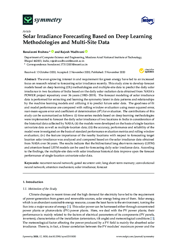 (PDF) Solar Irradiance Forecasting Based on Deep Learning Methodologies ...
