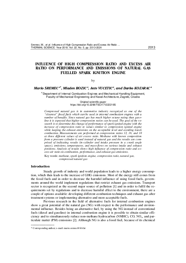 (PDF) Influence of high compression ratio and excess air ratio on ...