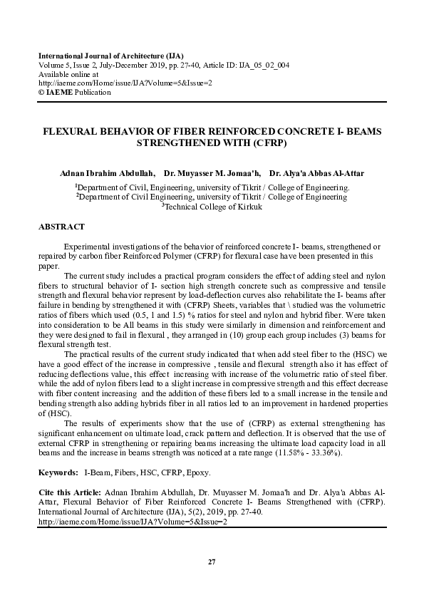 (PDF) FLEXURAL BEHAVIOR OF FIBER REINFORCED CONCRETE I- BEAMS ...