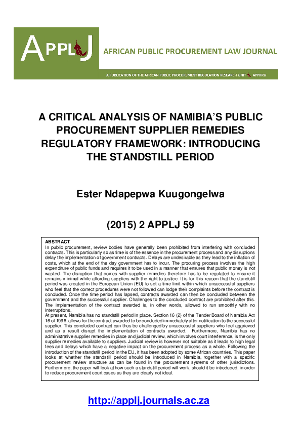 (PDF) A Critical Analysis of Namibia’s Public Procurement Supplier