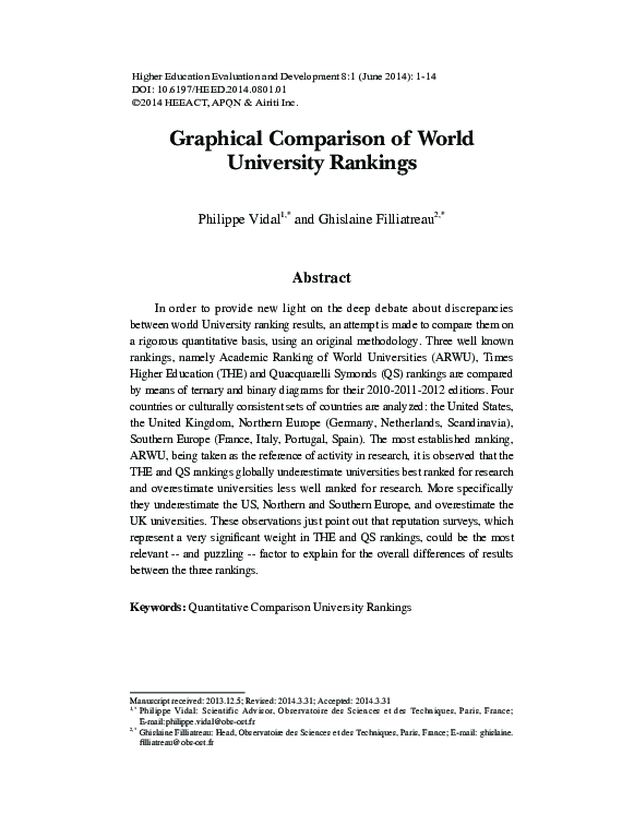 (PDF) Graphical Comparison of World University Rankings