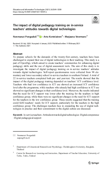 (PDF) The impact of digital pedagogy training on in-service teachers ...