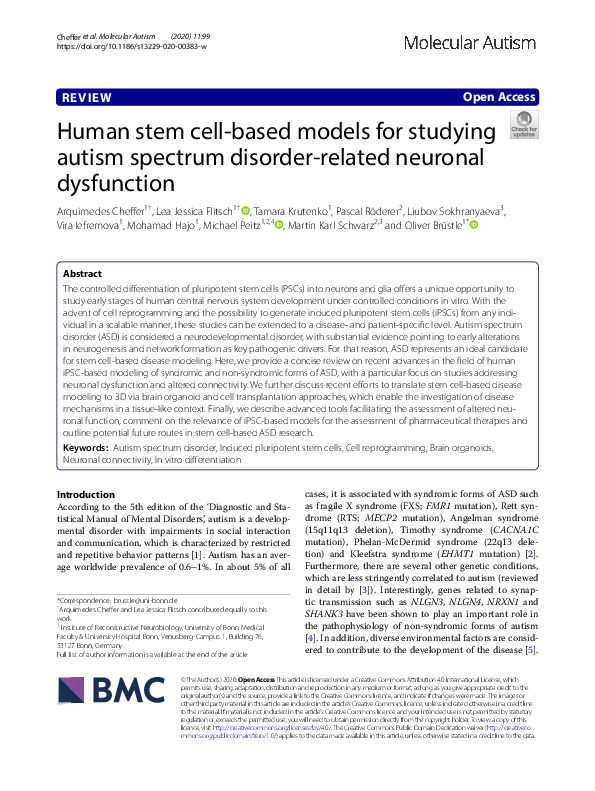 (PDF) Human stem cell-based models for studying autism spectrum ...