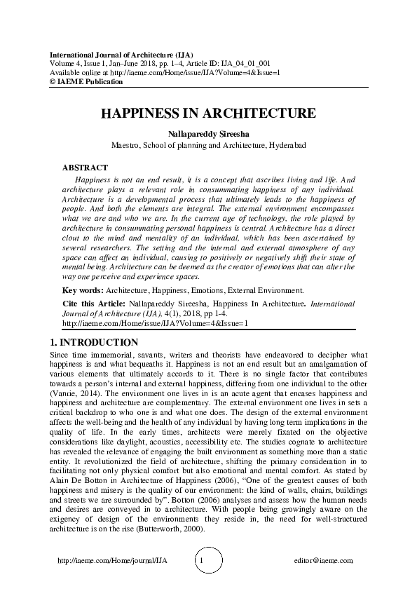 (PDF) HAPPINESS IN ARCHITECTURE IAEME Publication Academia.edu